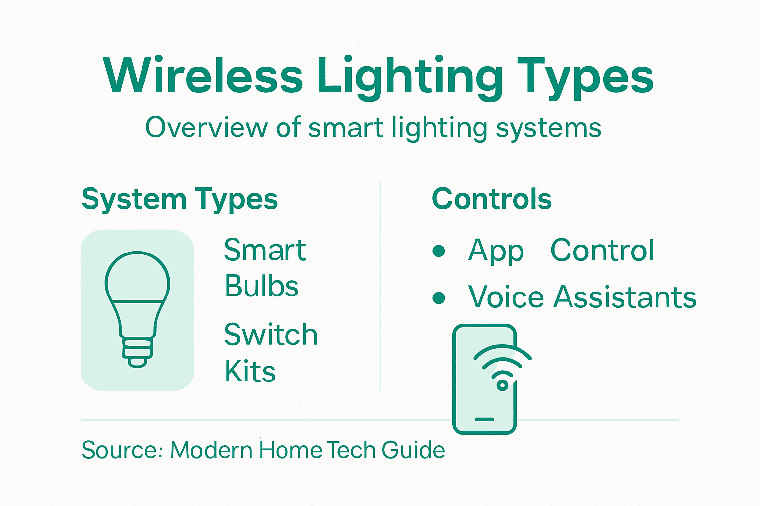 Infographic showing wireless lighting system types