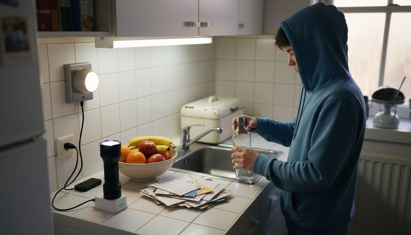 Rechargeable lights in a home kitchen scene