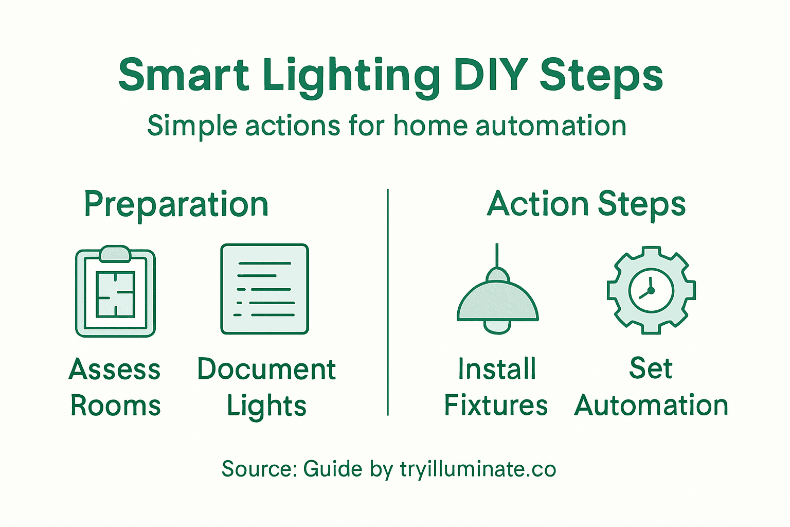 Infographic outlining DIY smart lighting steps