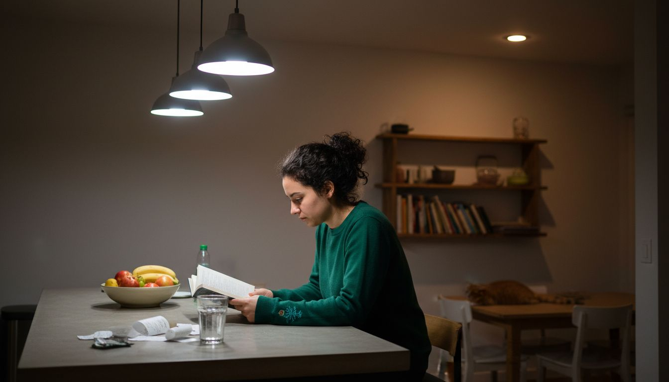 Layered lighting in active kitchen space