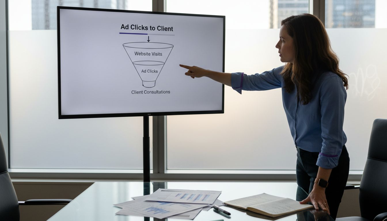 Law firm marketing manager demonstrates targeting funnel