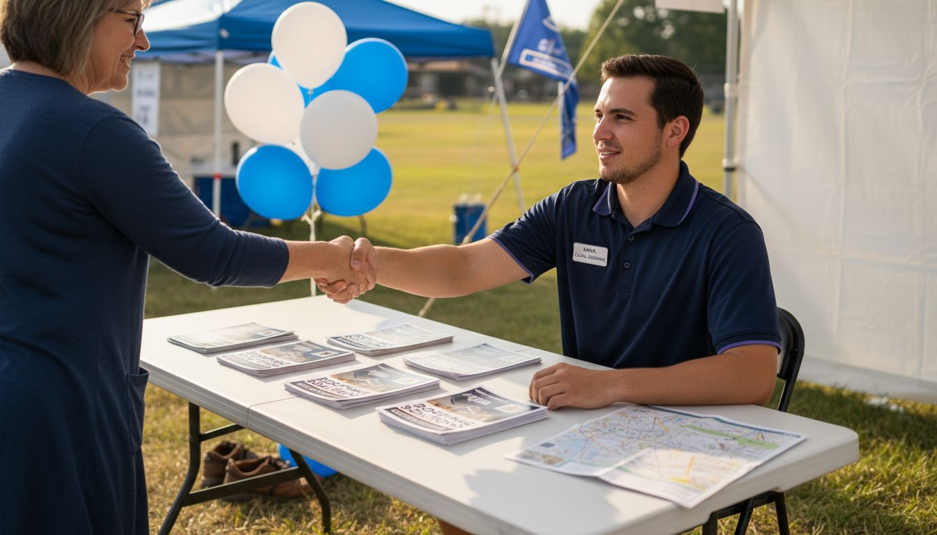 Service provider greeting local customer at fair