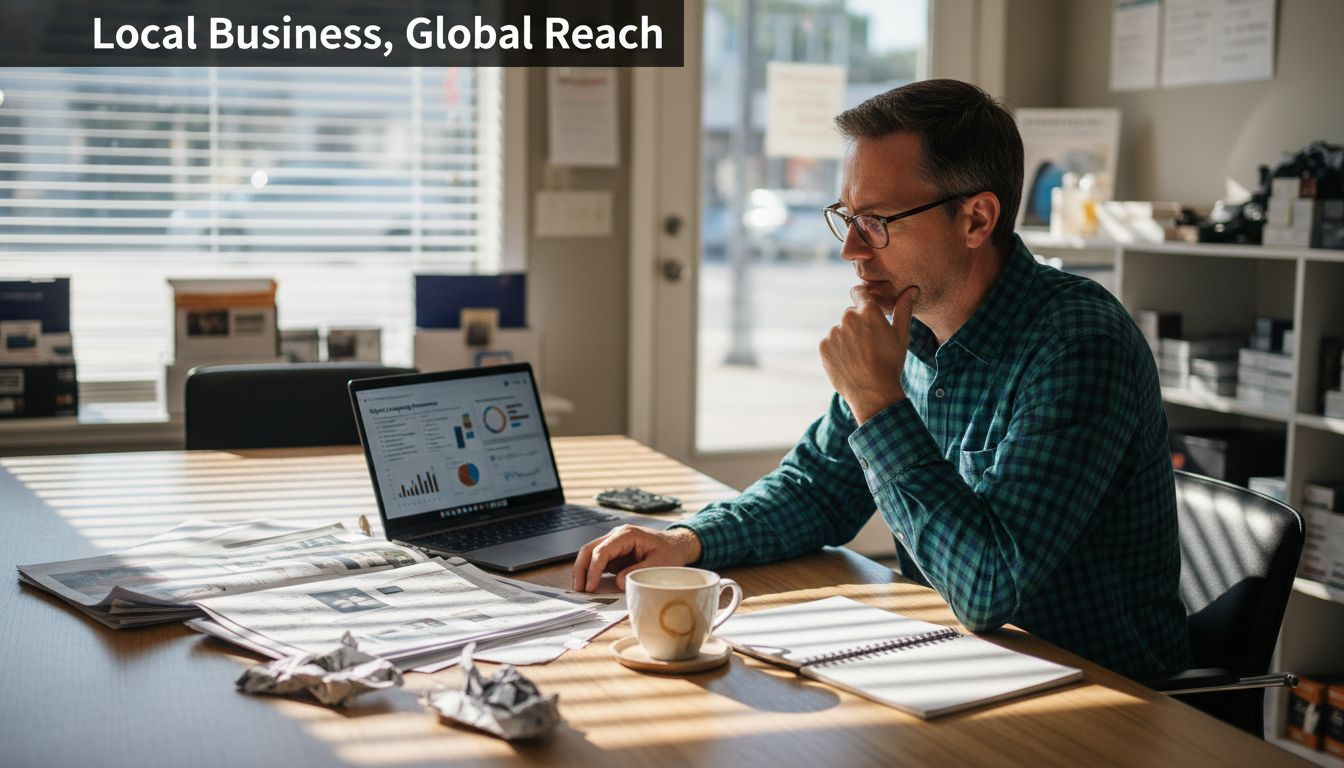 Business owner comparing ad types at table