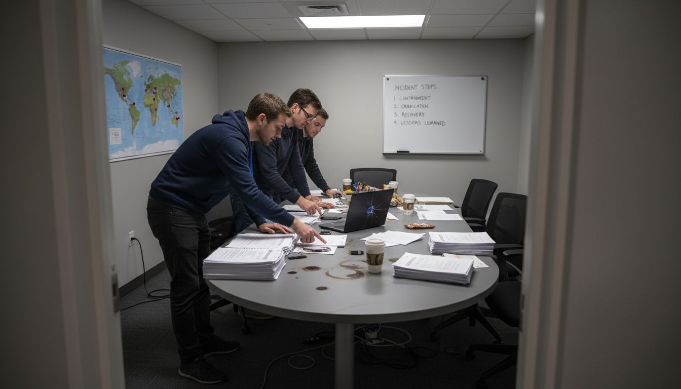 IT team discussing incident response in agency room