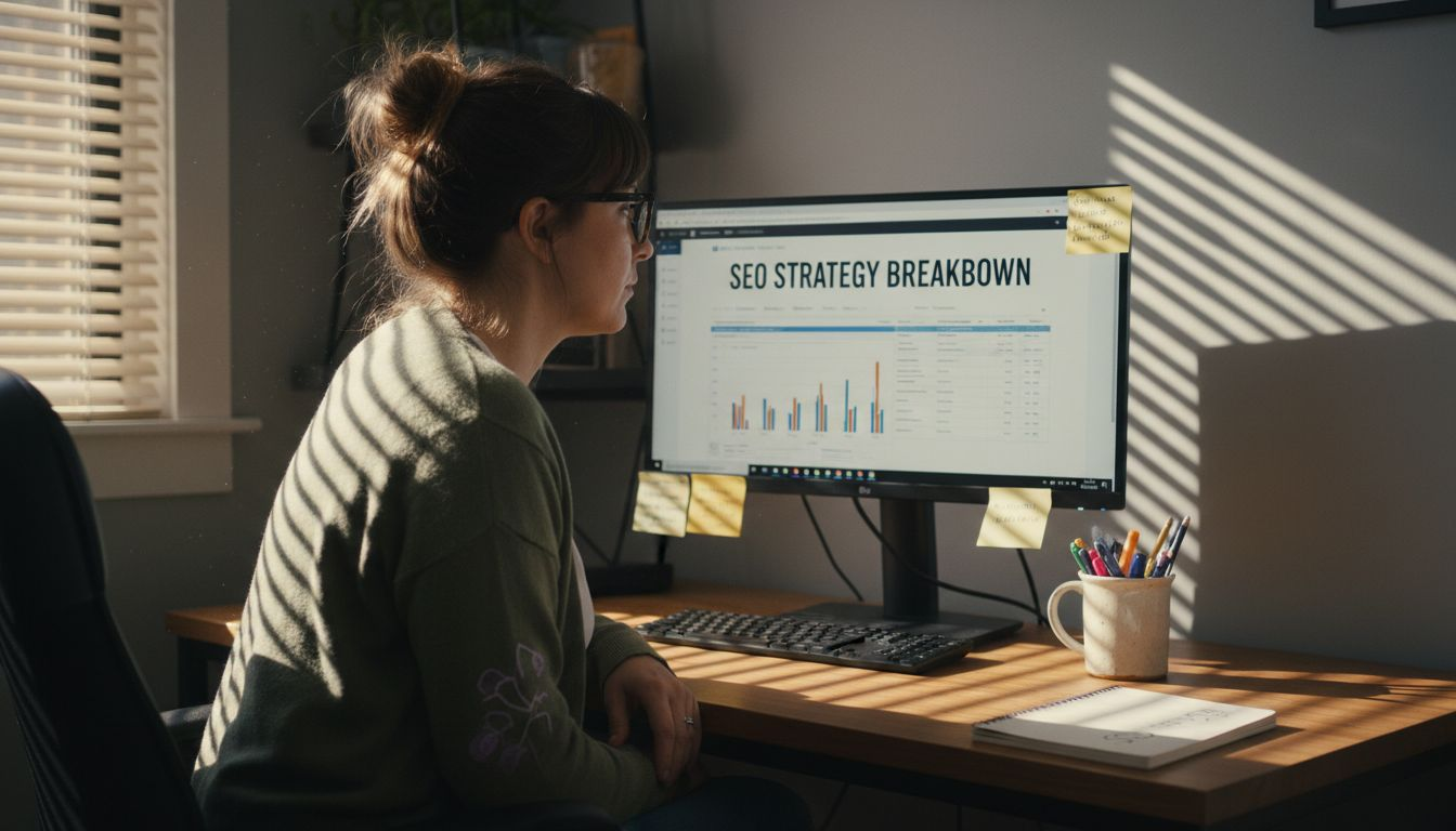 Marketer reviewing SEO tools on desktop