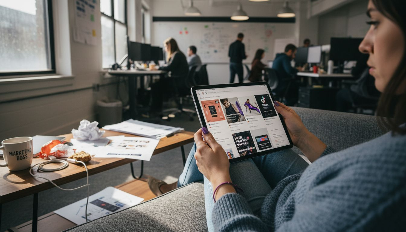 Marketer comparing social media ads on tablet