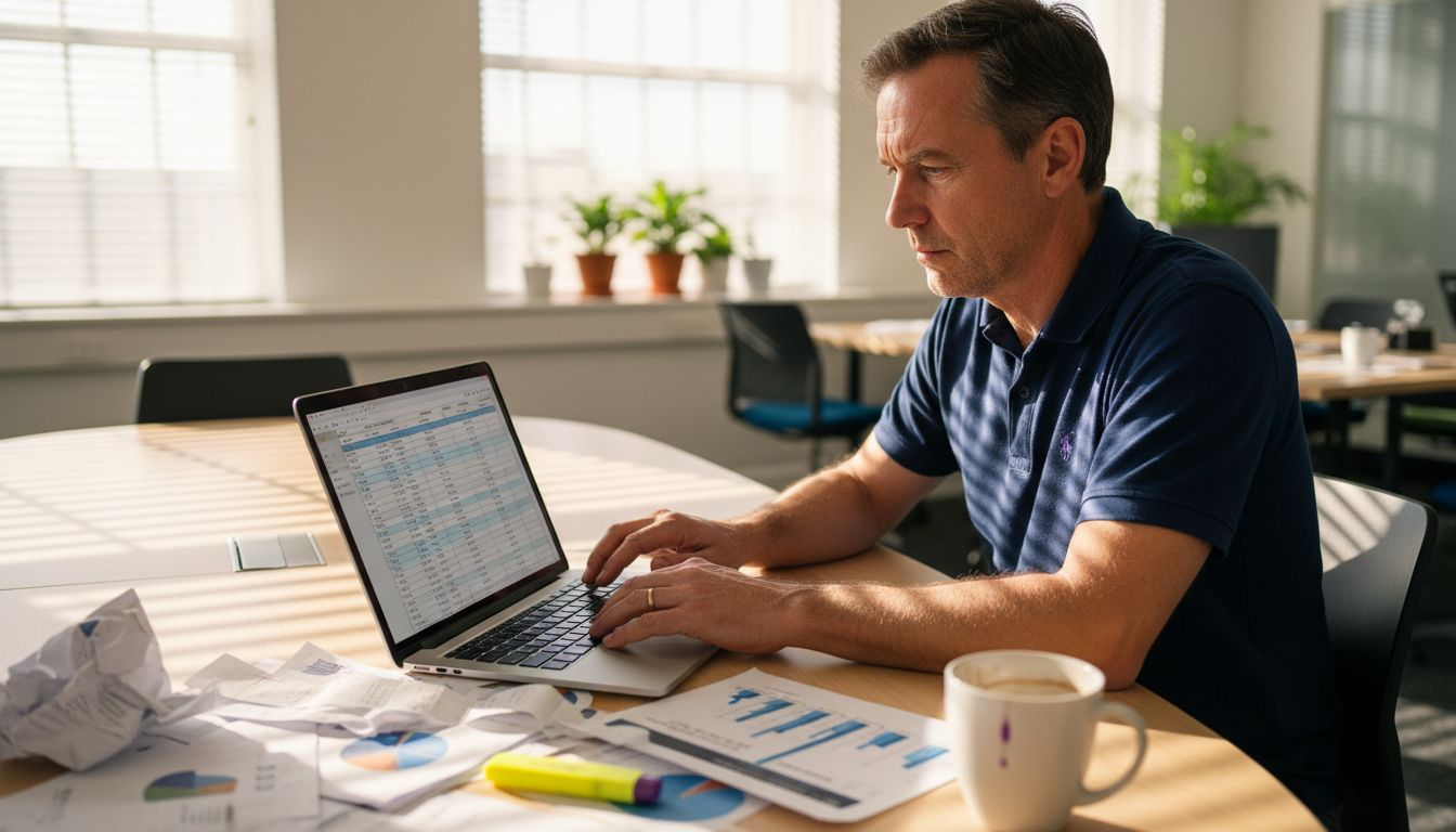 Manager updating campaign budget spreadsheet