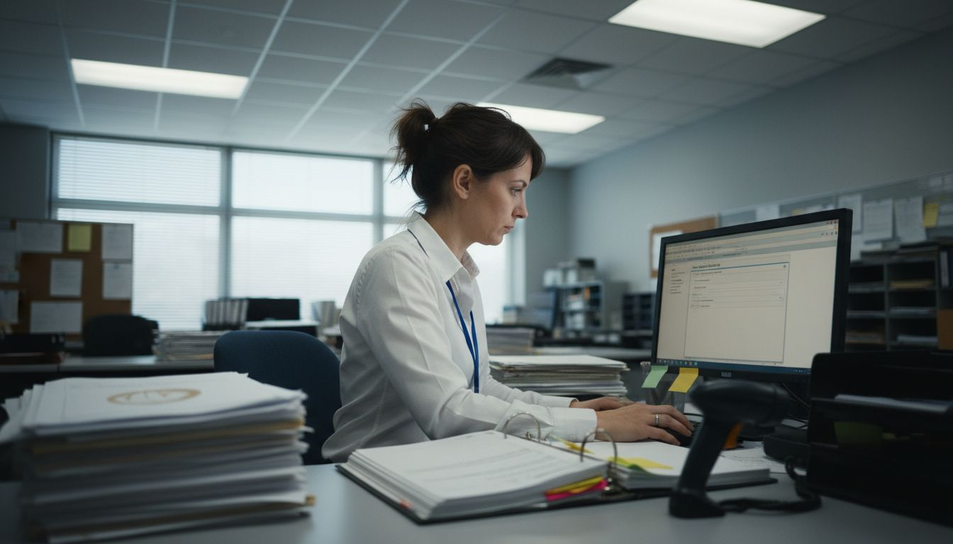 Staff entering candidate info at desk