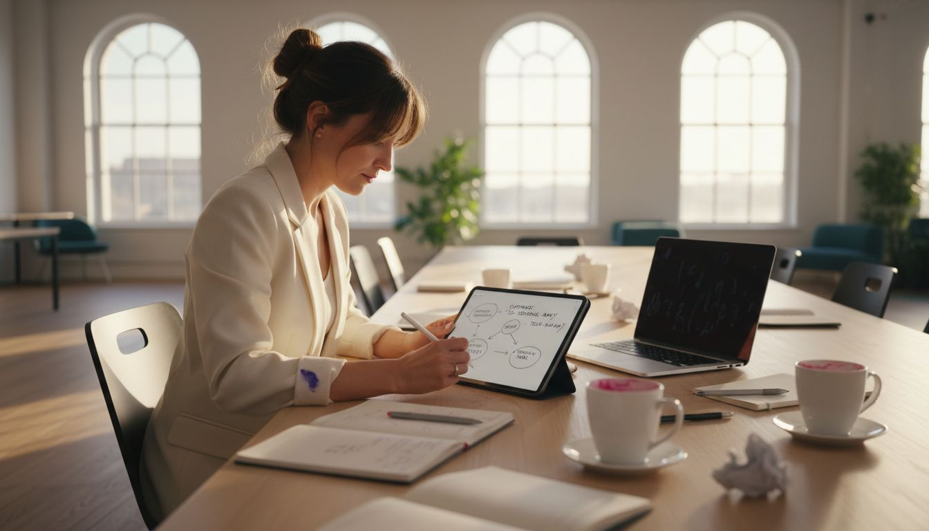 Marketer sketching customer personas in coworking space