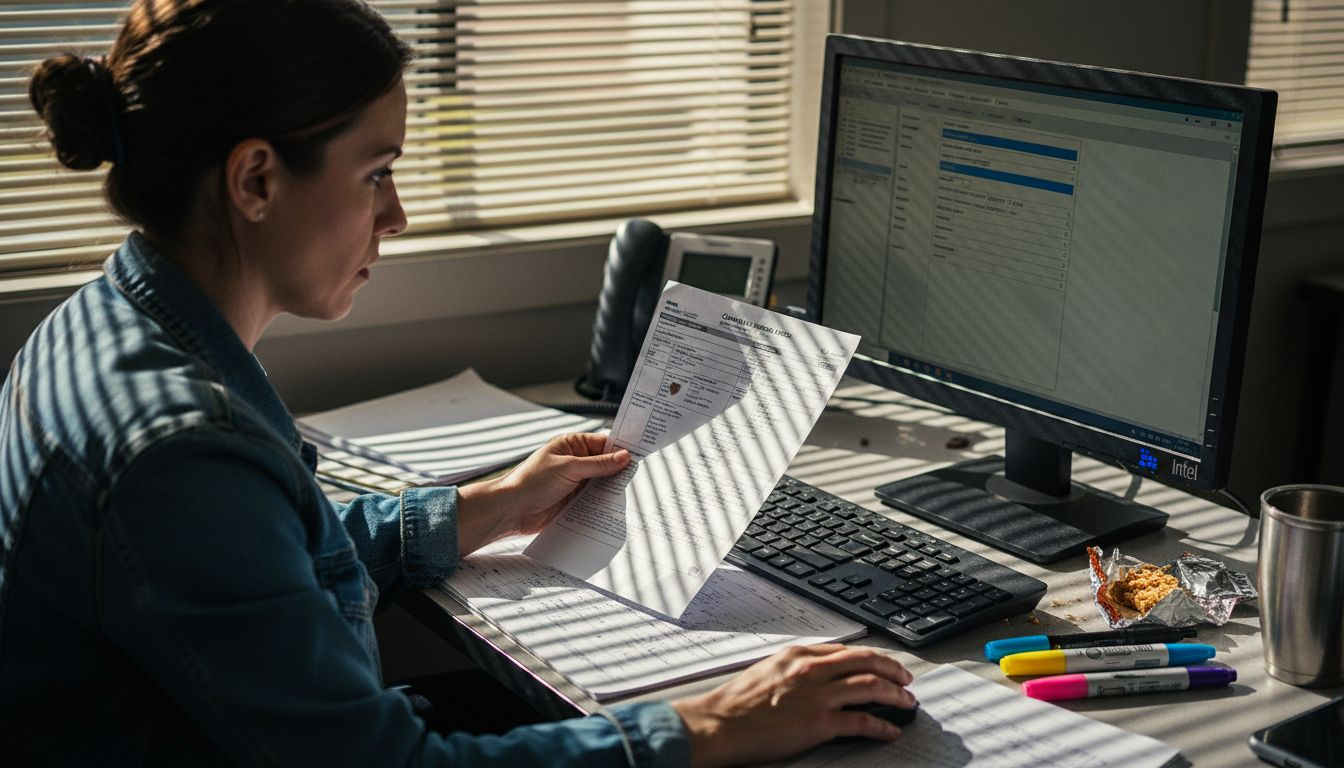 Investigator inputting data from criminal records
