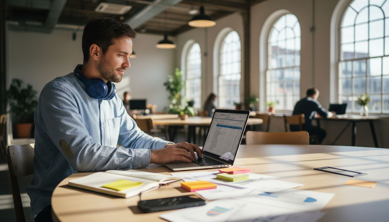 Marketer researching audience with spreadsheet open