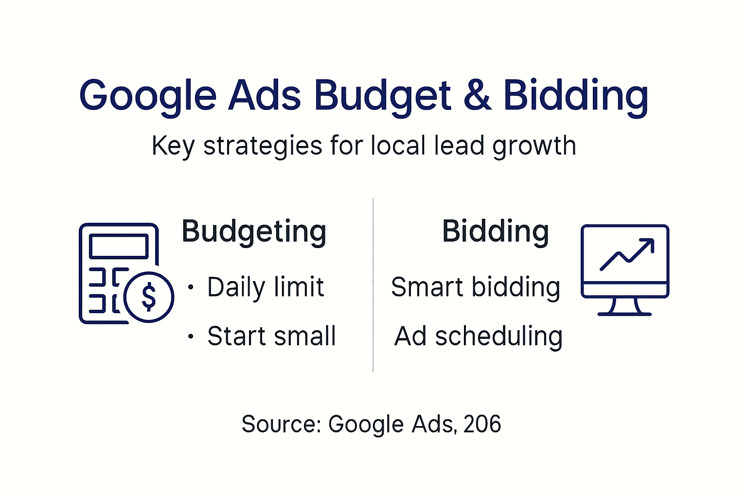 Infographic showing Google Ads budget and bidding tips