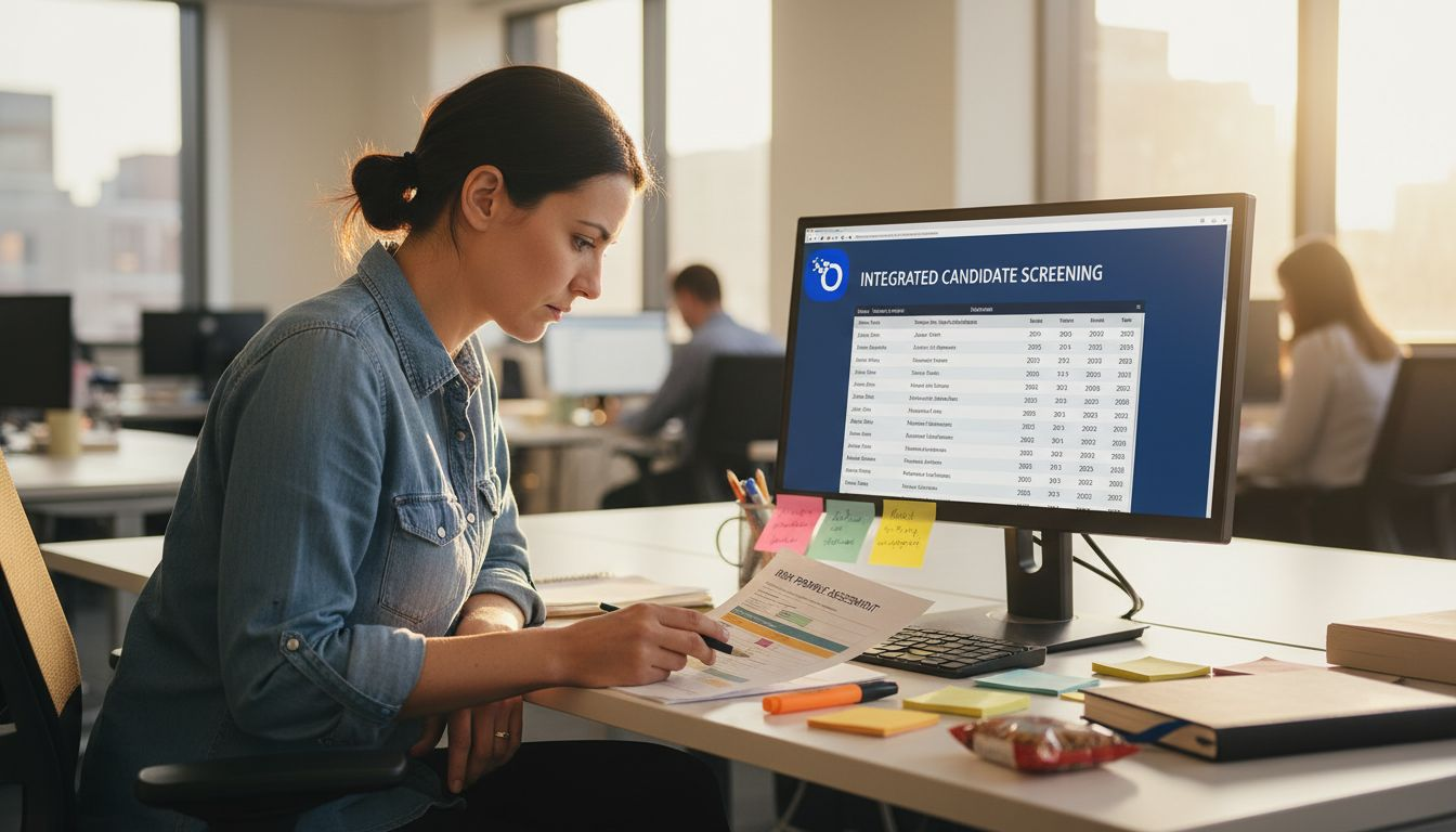 Compliance analyst reviewing comprehensive screening report
