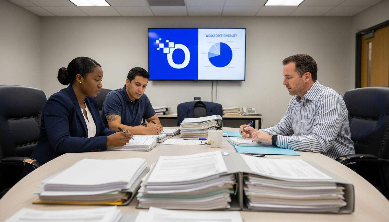 Diverse recruiters discussing hiring data