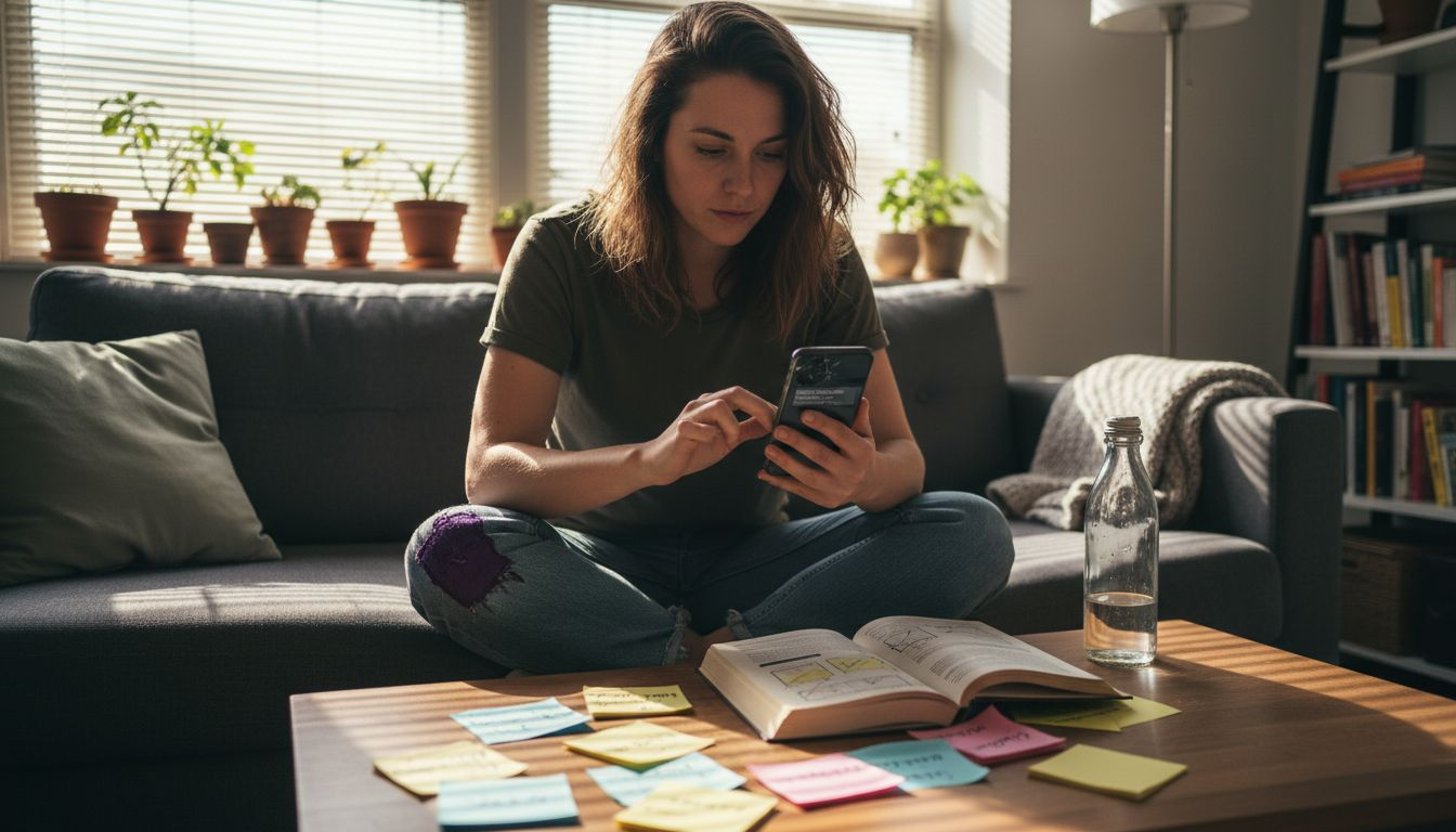 Designer checks website on mobile phone