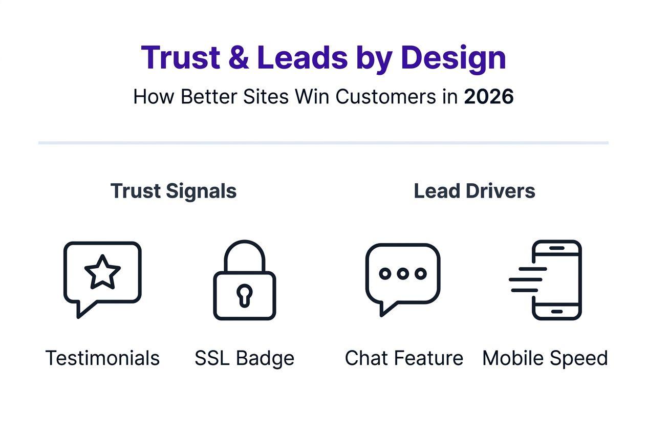Infographic showing website design boosting trust and leads