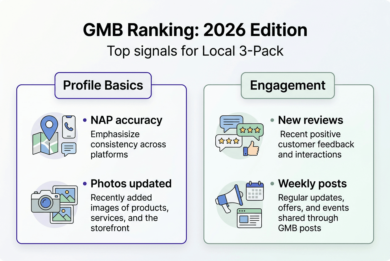 Infographic of 2026 GMB ranking factors
