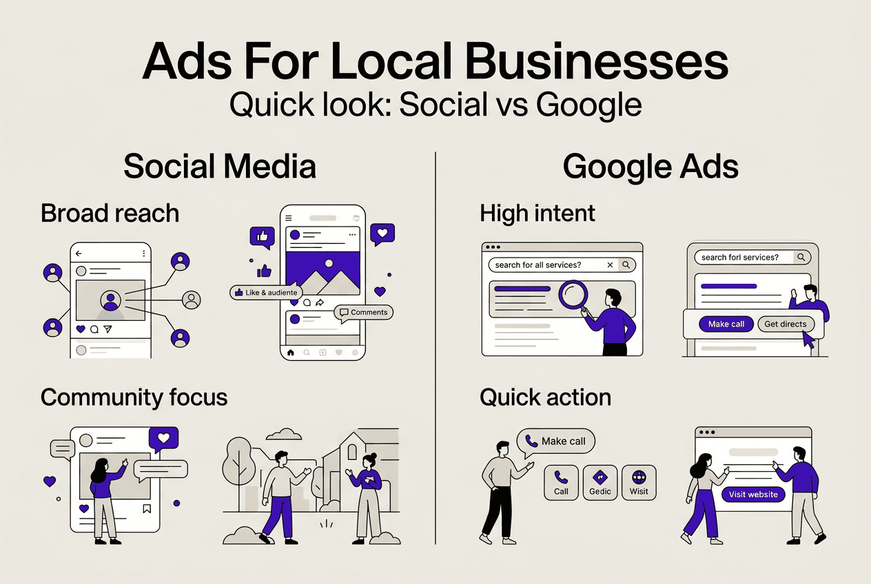 Infographic comparing social media and Google ads
