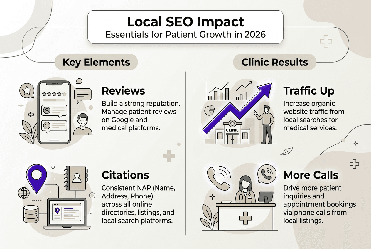 Infographic on core local SEO factors for clinics
