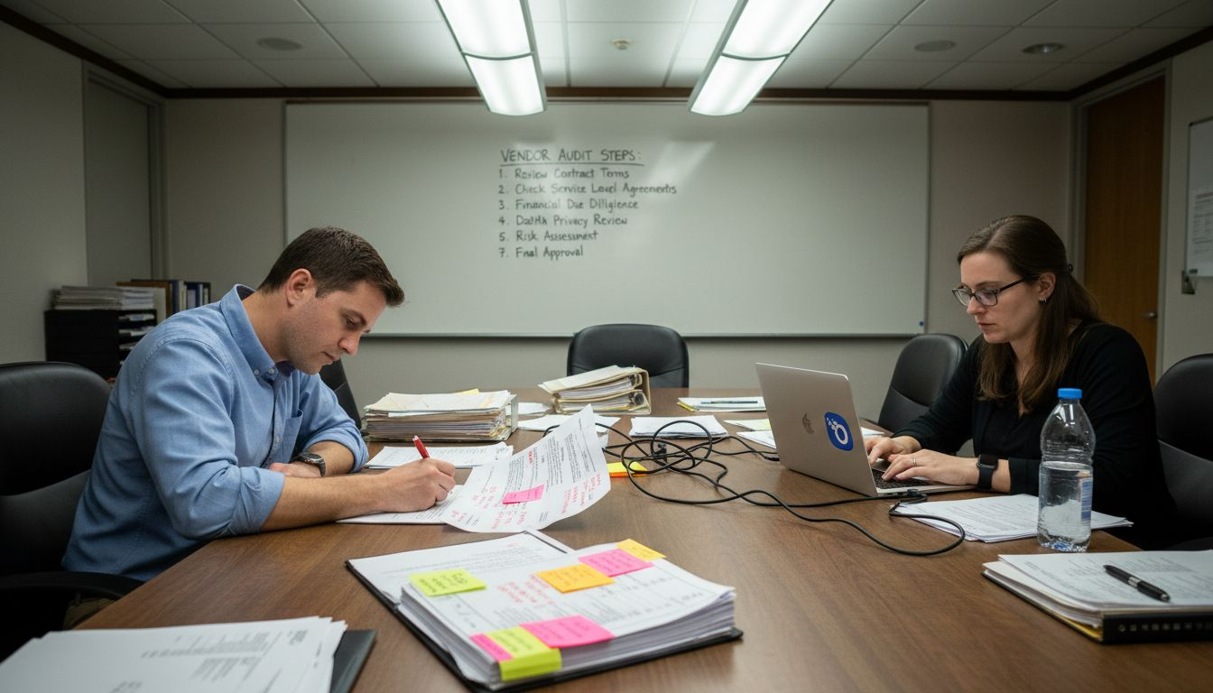 Compliance team reviewing vendor contracts