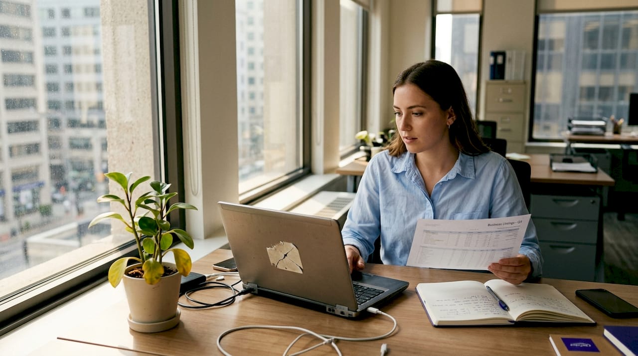 Woman auditing NAP listings in office