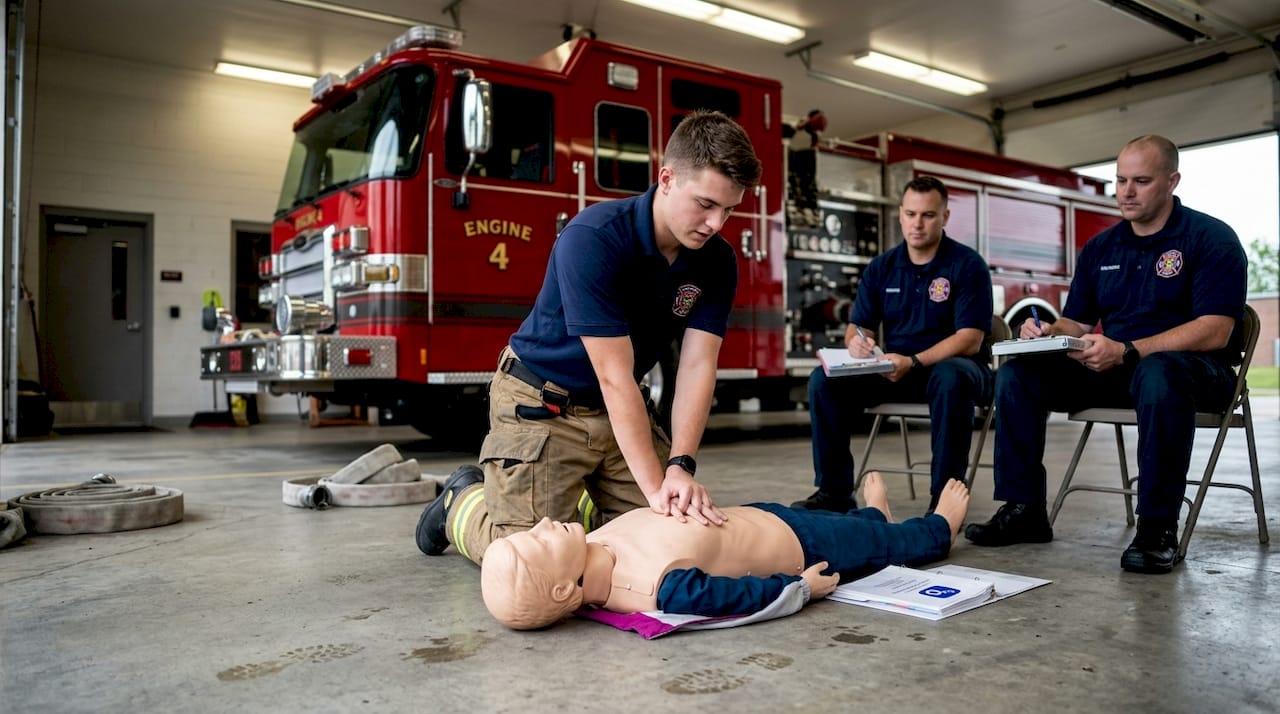 Candidate completing firefighter skill assessment