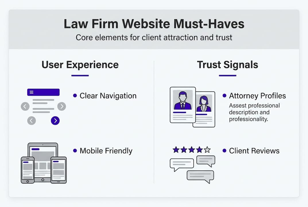 Infographic law firm website essentials overview