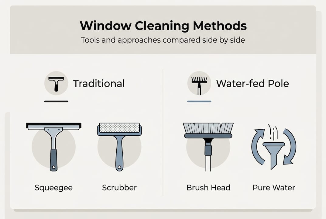 Infographic comparing window cleaning methods and tools