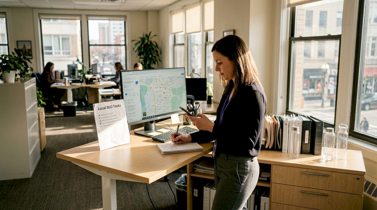 Paralegal updating local SEO checklist