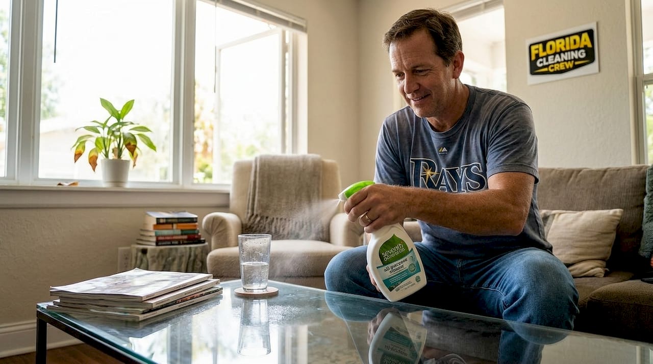Seventh Generation cleaner used on coffee table