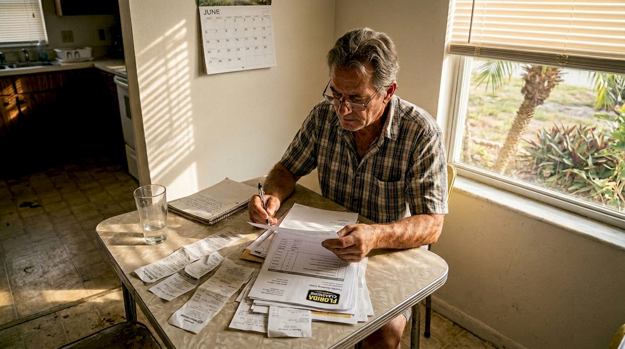Landlord reviewing cleaning budget paperwork