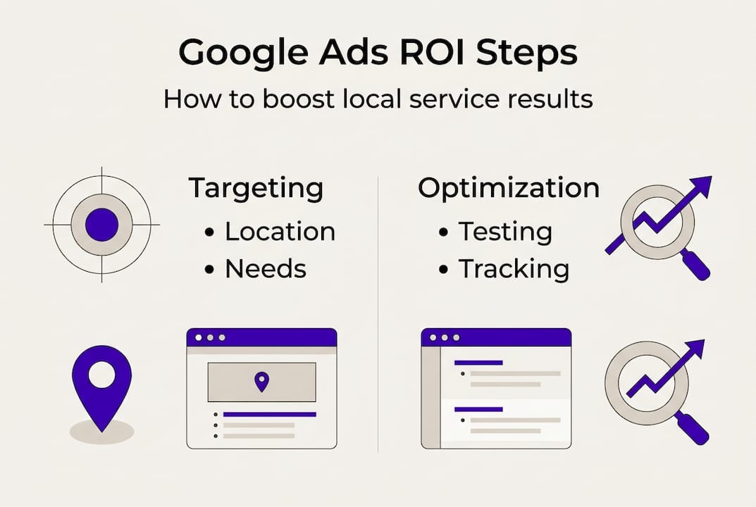 Infographic showing Google Ads ROI improvement steps
