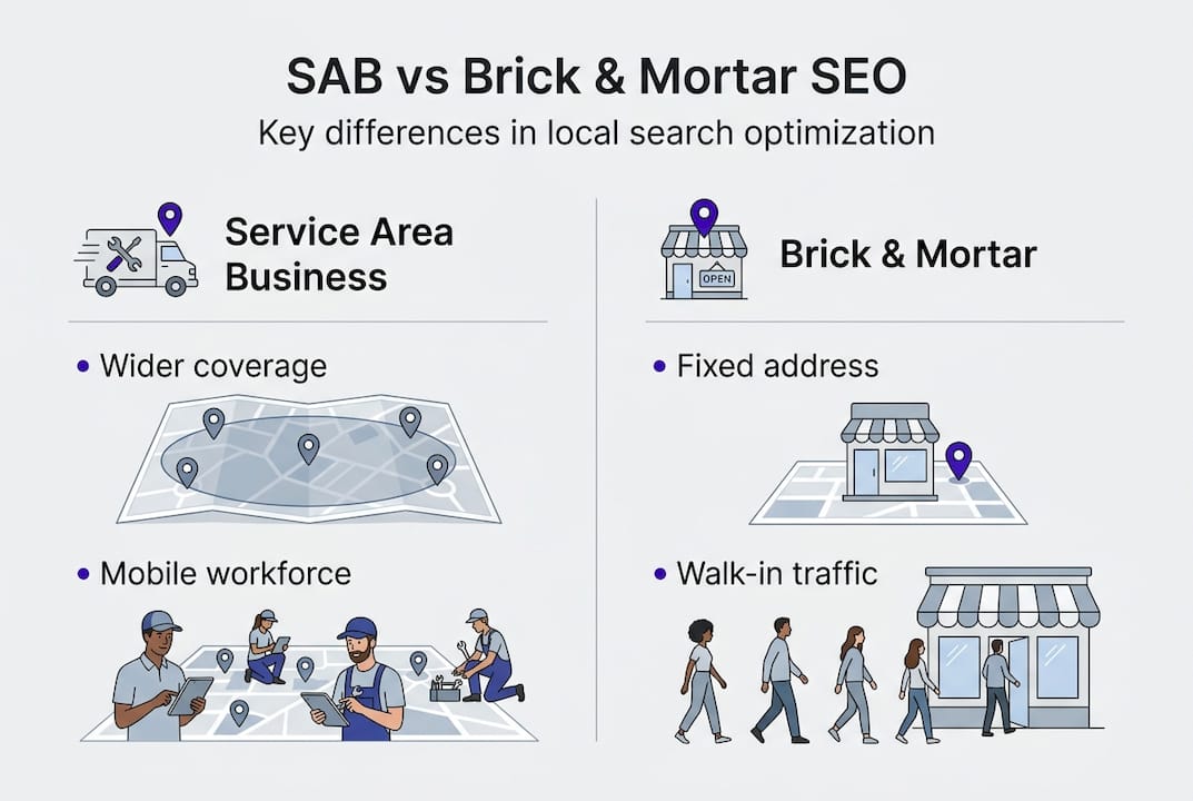 Infographic comparing SAB and brick SEO