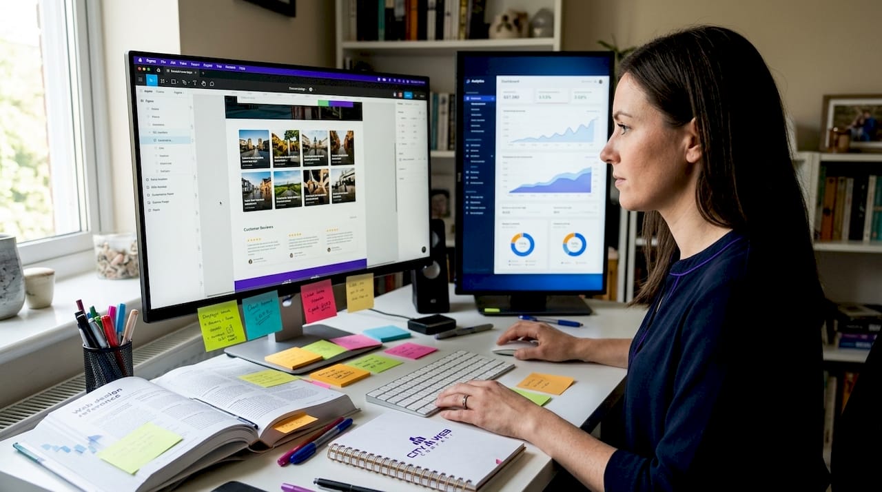 Web designer creating local landing page