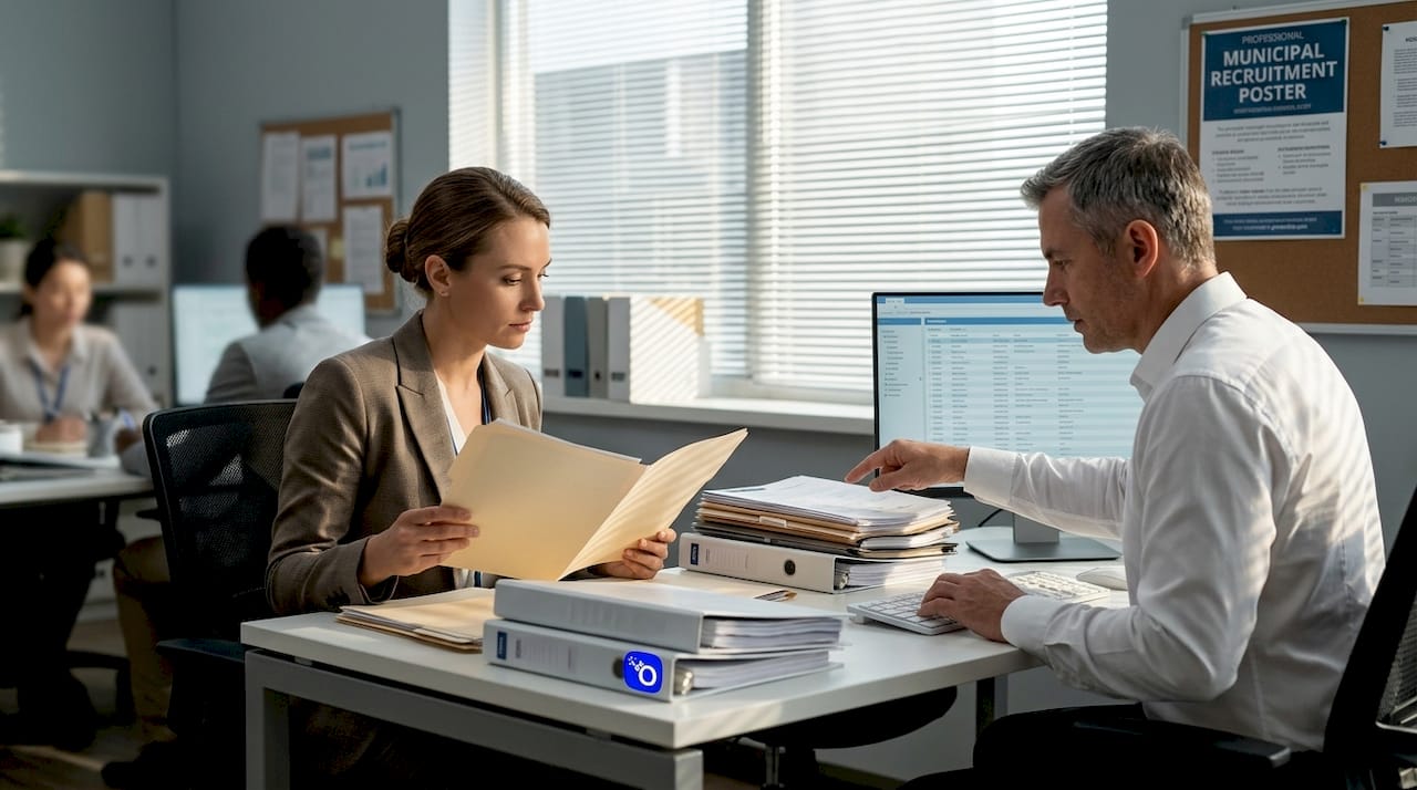 Managers reviewing security hiring candidate files