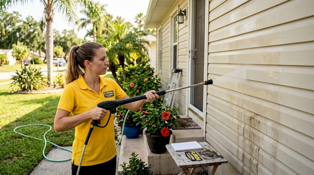 Gentle pressure washing house siding