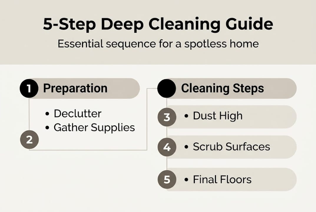 Infographic illustrating five deep cleaning steps
