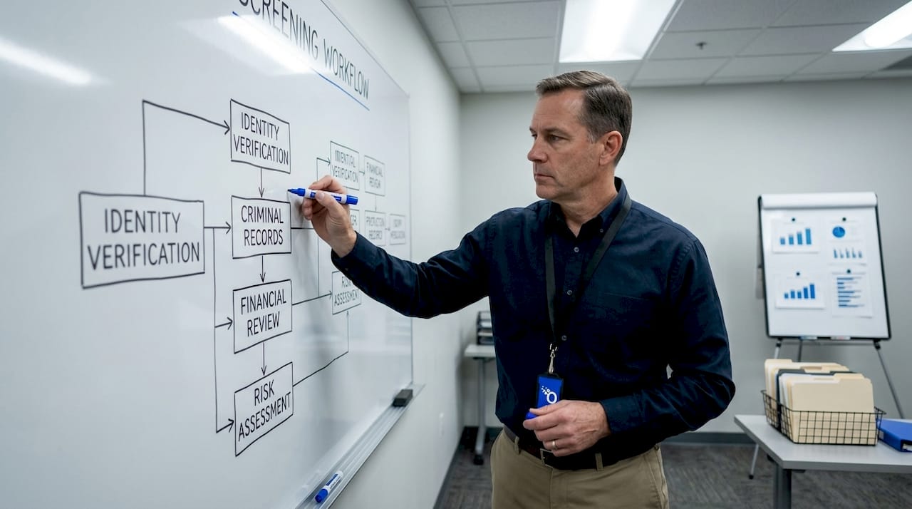 Specialist explaining tailored screening on whiteboard
