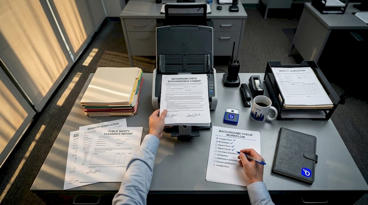HR specialist scanning public safety forms