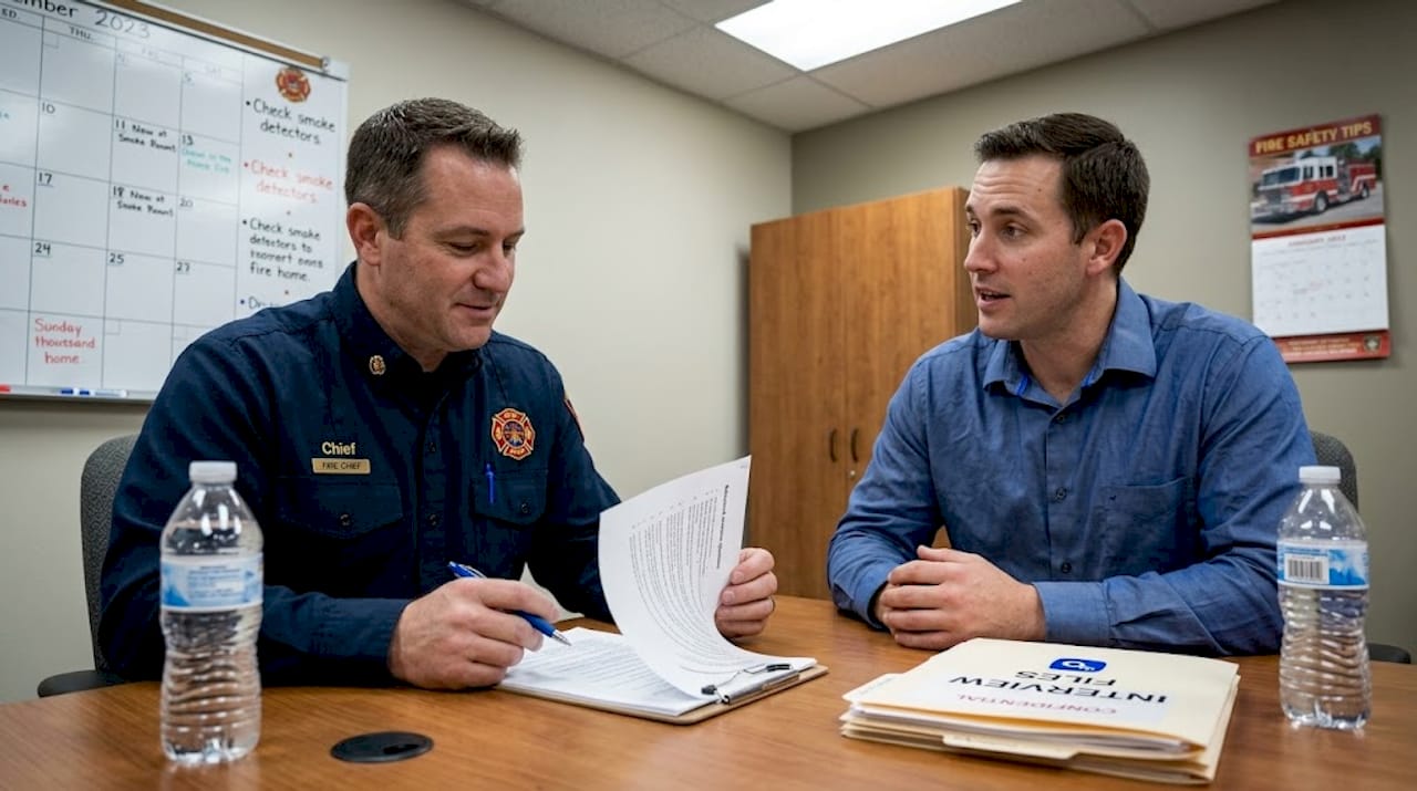 Fire chief interviewing candidate about integrity