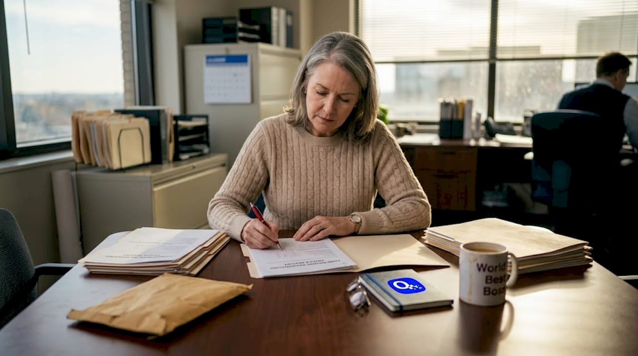 HR manager reviewing candidate background reports