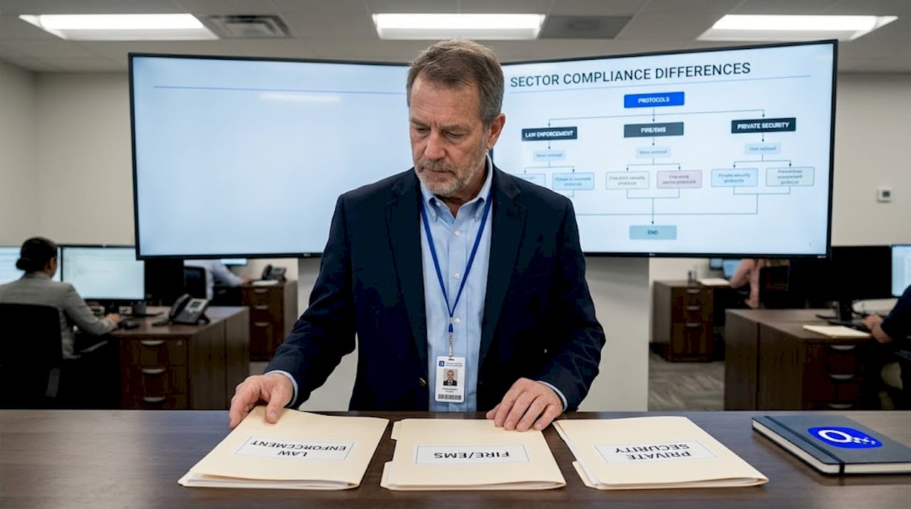 Compliance officer comparing agency sector folders