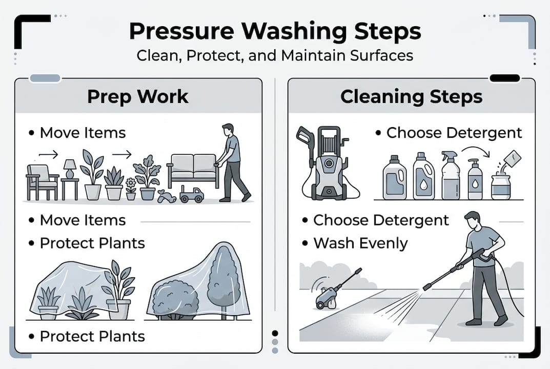 Infographic outlining pressure washing steps
