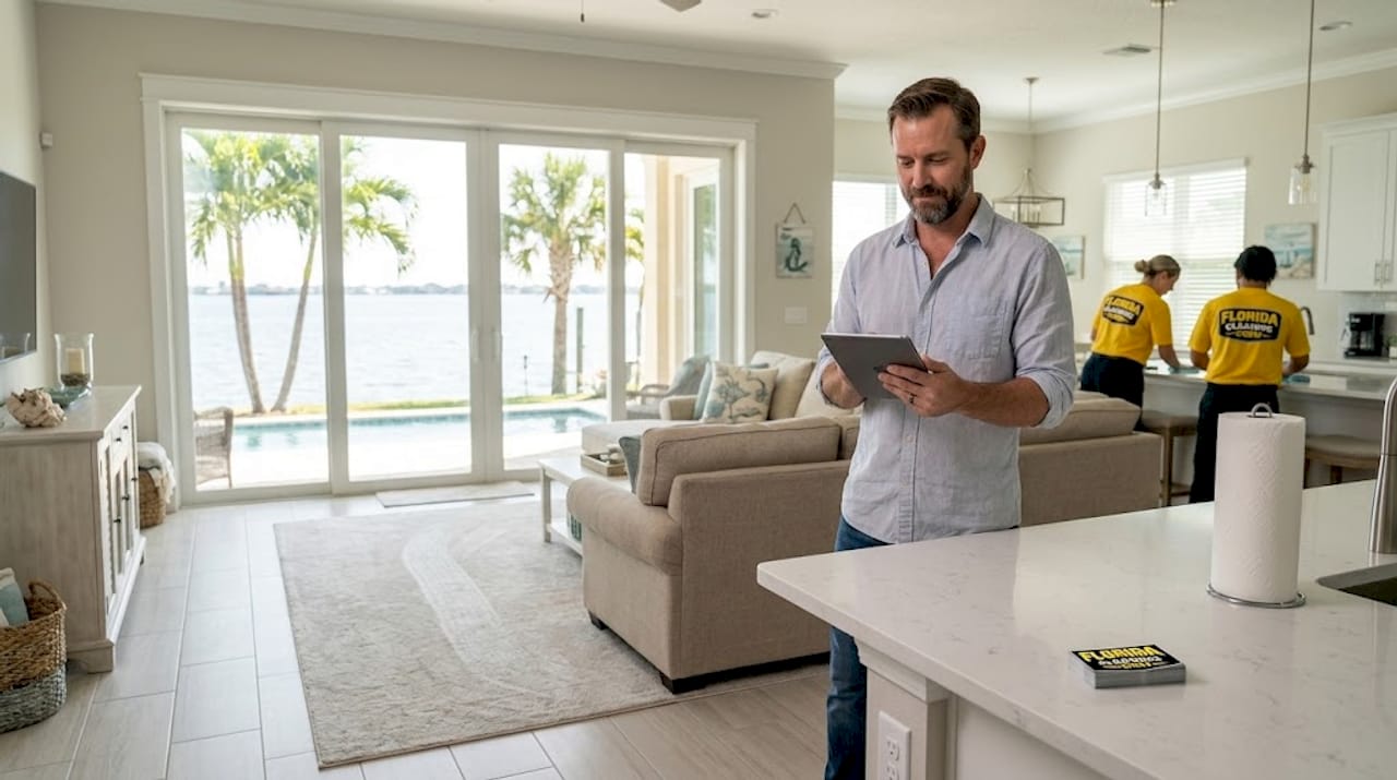 Property manager inspecting spotless vacation rental