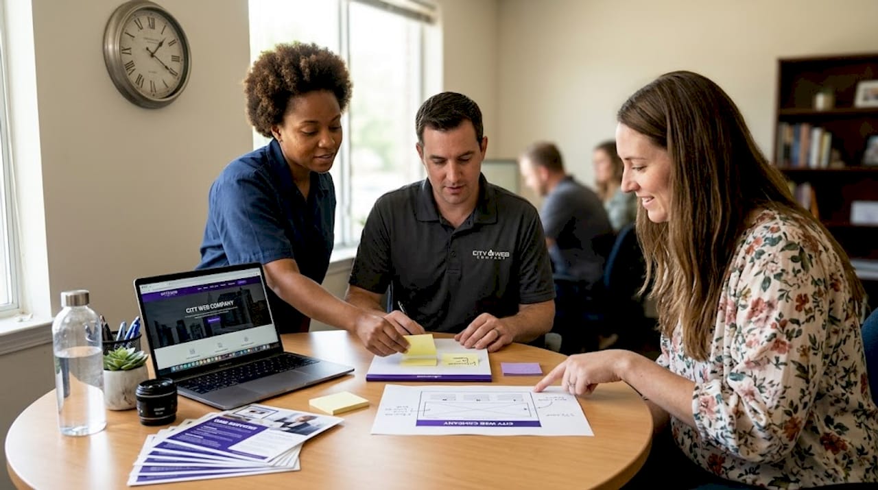 Team discussing business digital strategy
