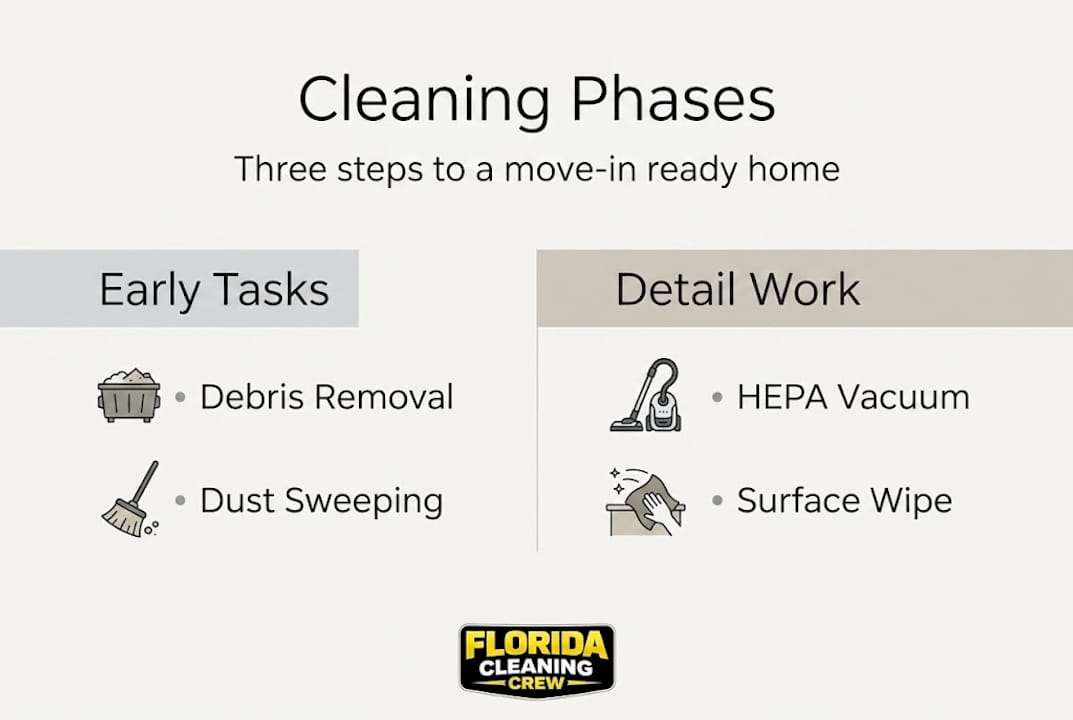 Infographic of cleaning phases and key steps