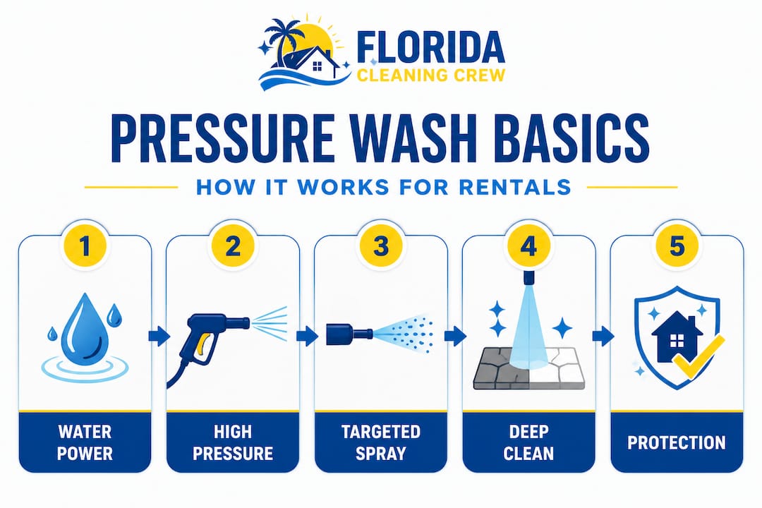 Infographic showing pressure washing basics steps