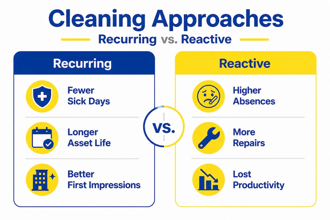 Infographic contrasting recurring and reactive cleaning benefits