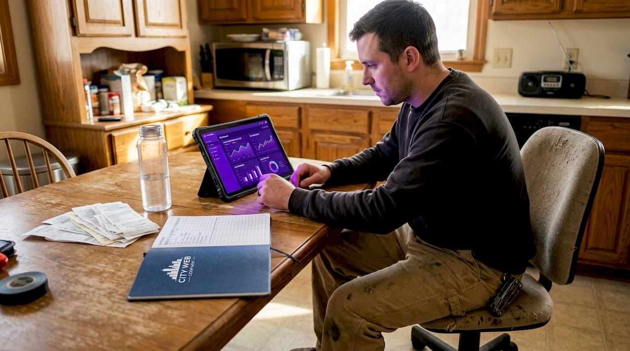 HVAC technician checks digital ad leads