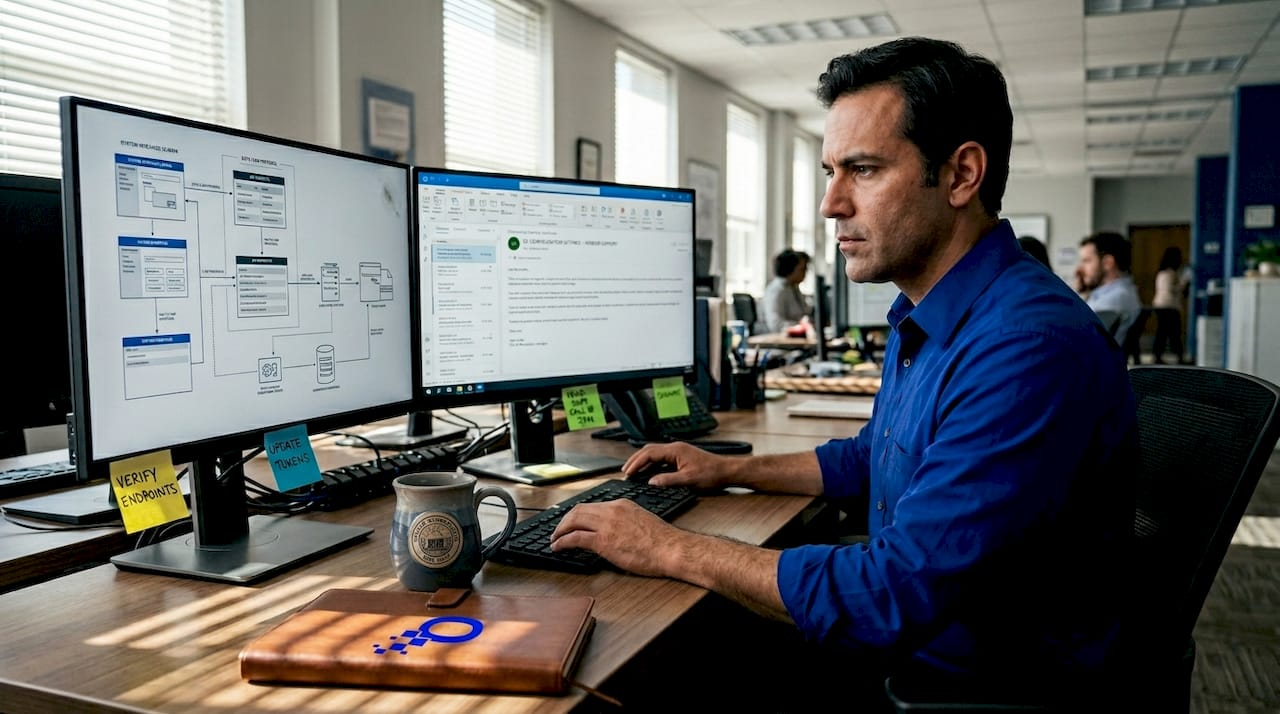 IT specialist setting up HR monitoring system